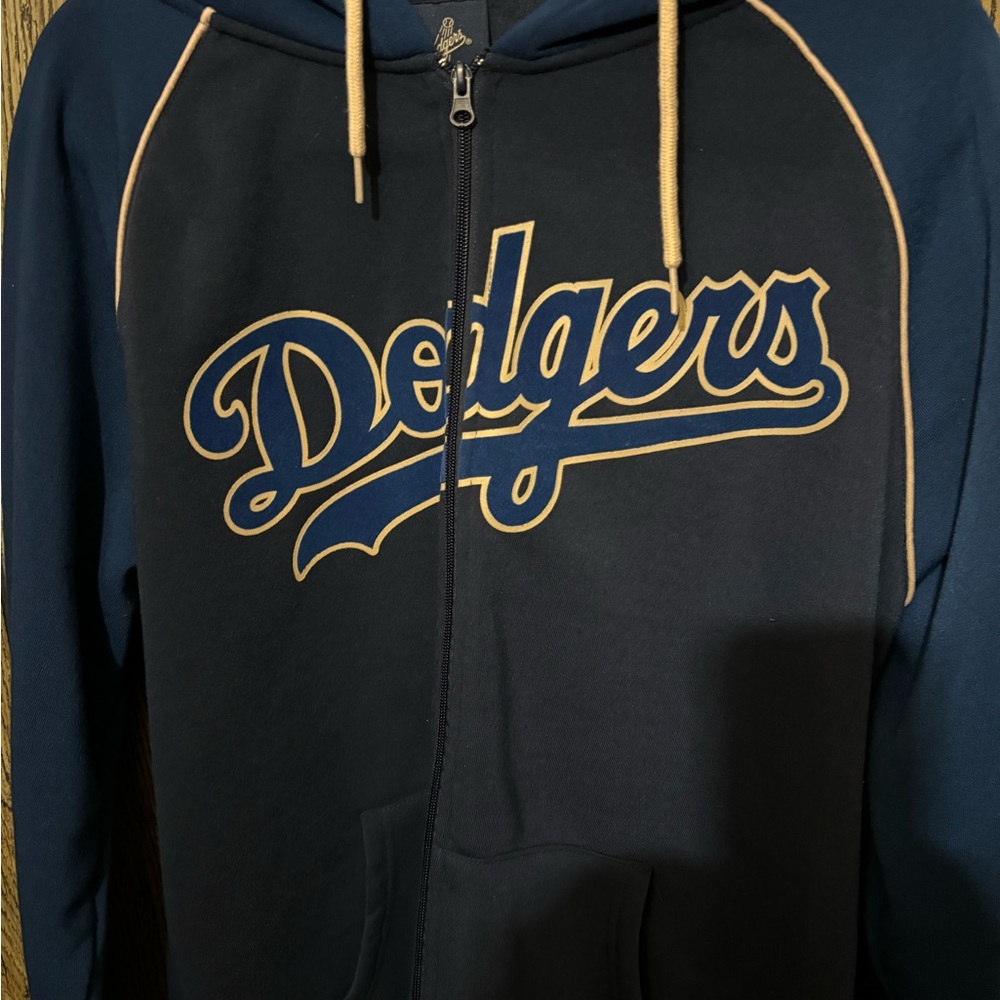 Dodgers Men's Navy and Beige Zip-Up Hoodie - Picture 2 of 10